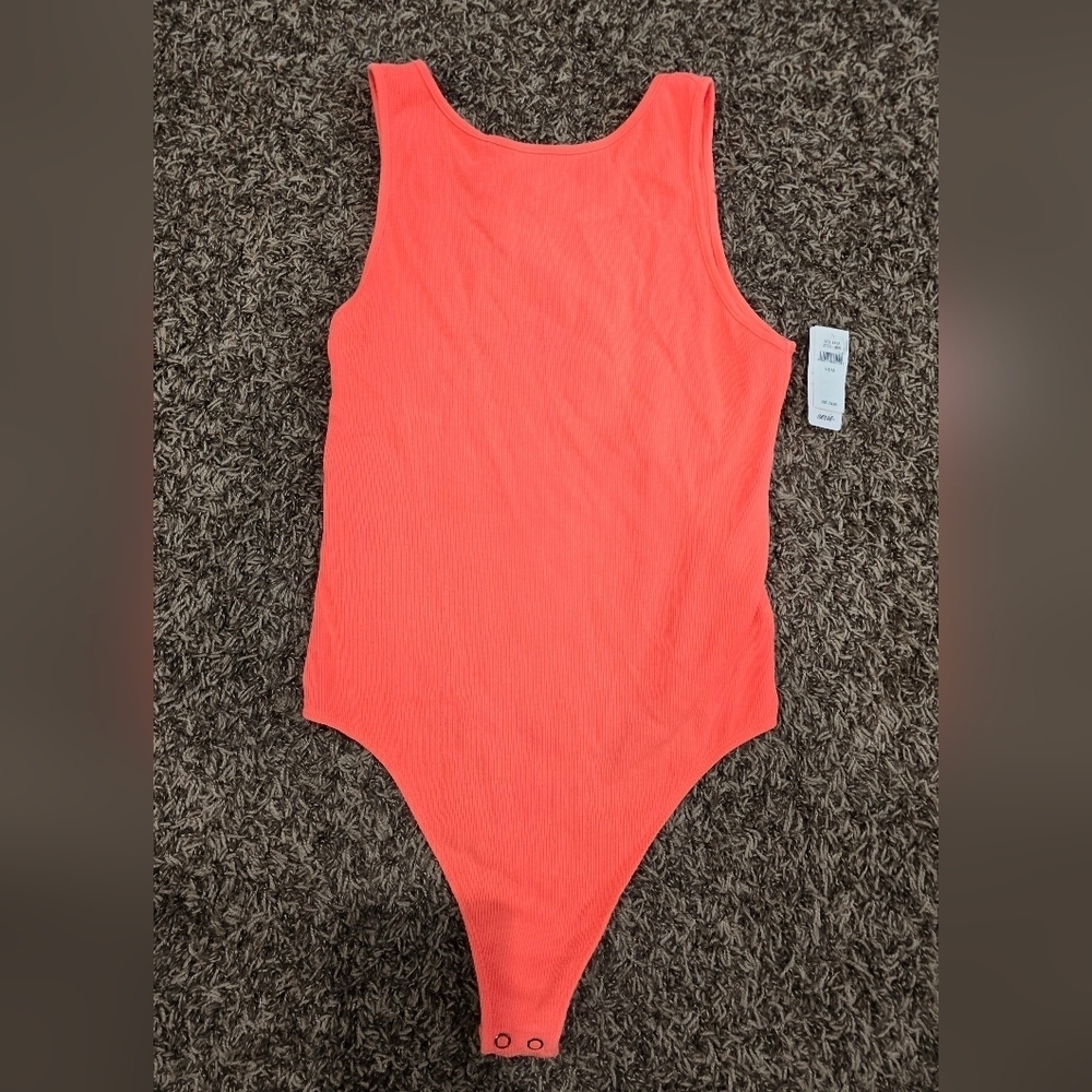Aerie Open Back Thong Button Bodysuit Ribbed Coral Size M NWT